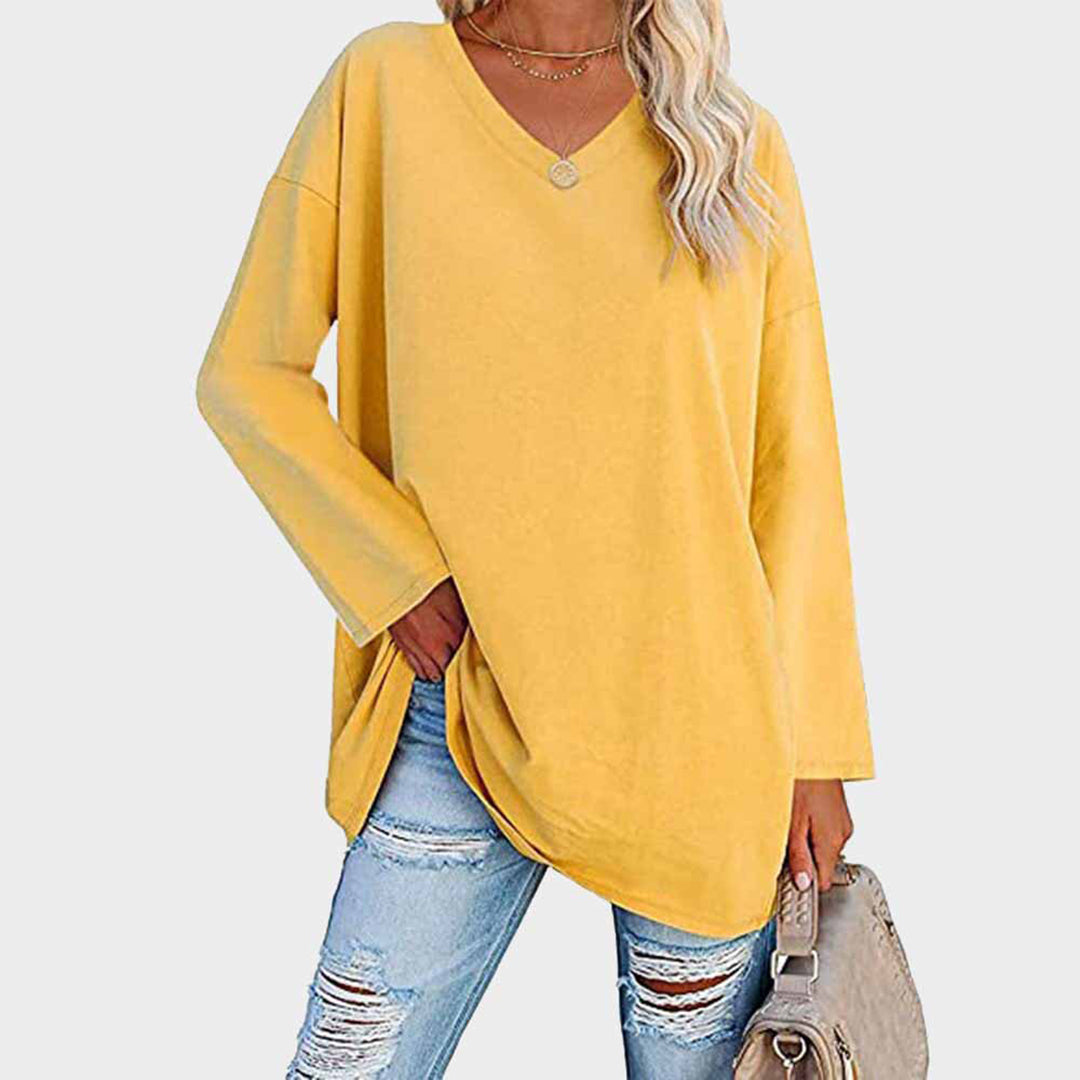 Elegant long-sleeved blouse with V-neckline