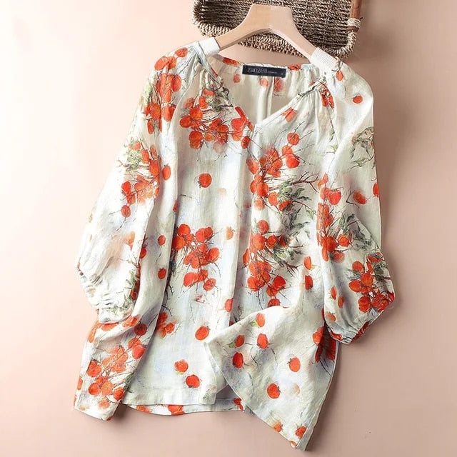 Bohemian blouse with floral pattern