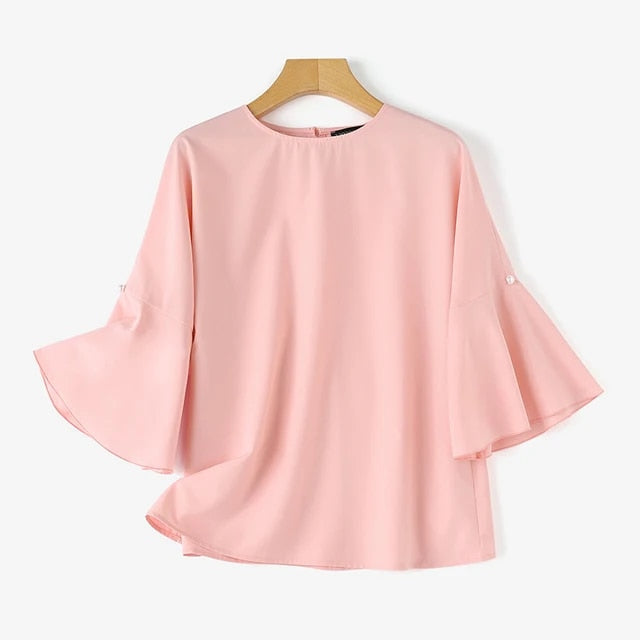 Blouse with trumpet sleeves