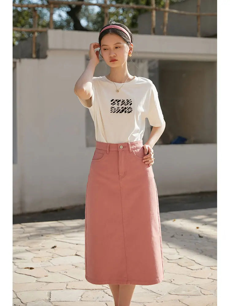 Japanese high-waisted denim skirt