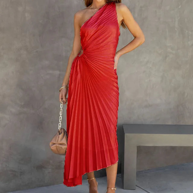 Dress with irregular pleats