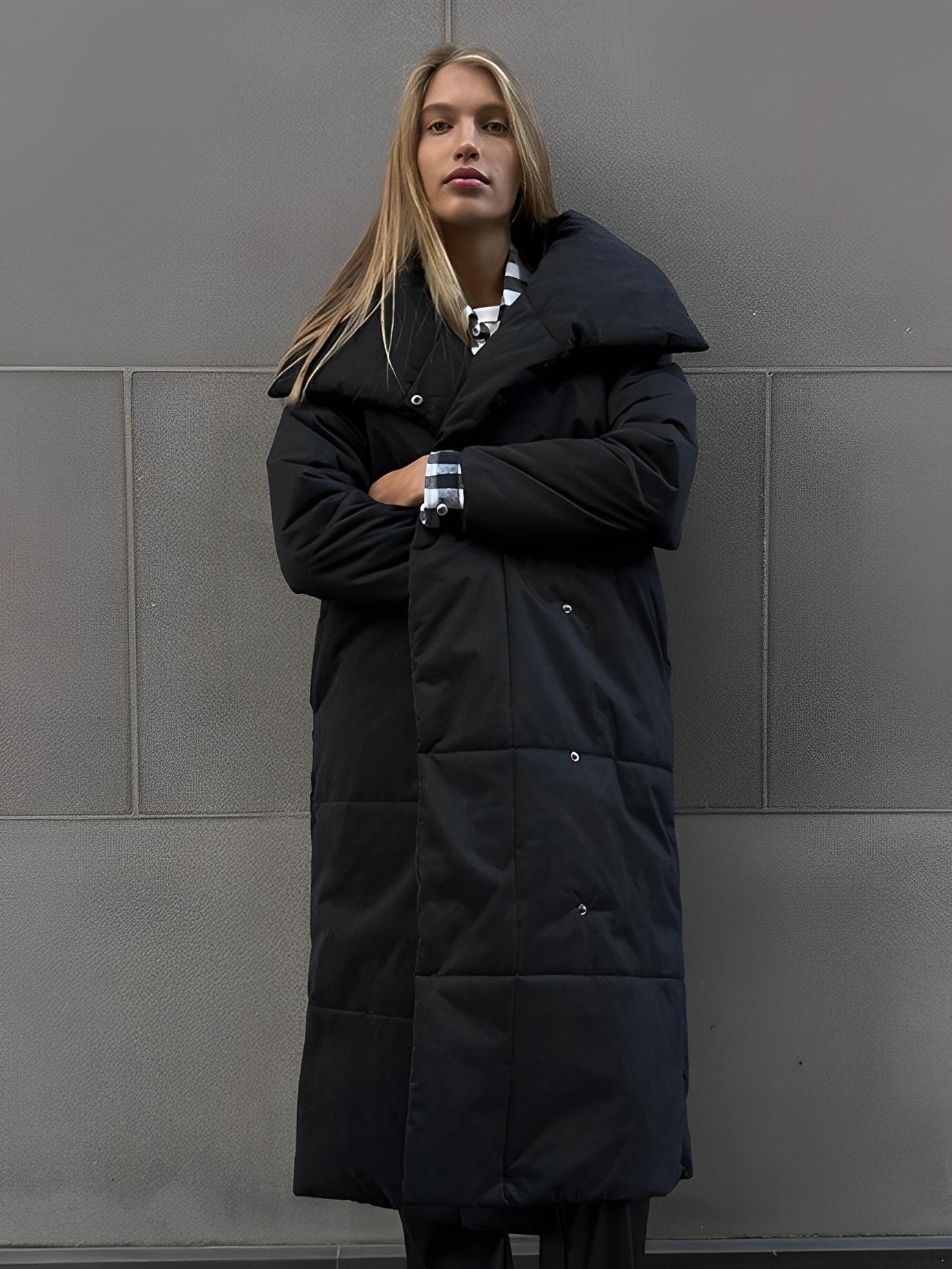 Women - Long Winter Coat - Warm Fabric with Waist Belt - Stylish Outerwear for Cold Weather