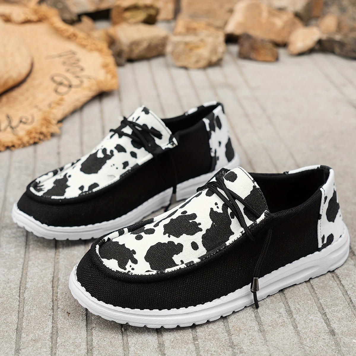 Women's - Summer Loafers - Lightweight Slip-On Shoes with Cow Pattern - Comfortable and Stylish Footwear