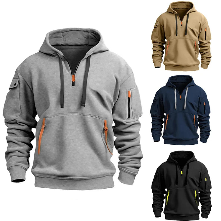 Men - Half Zip Hoodie - Soft Cotton Blend - Comfortable Casual Wear