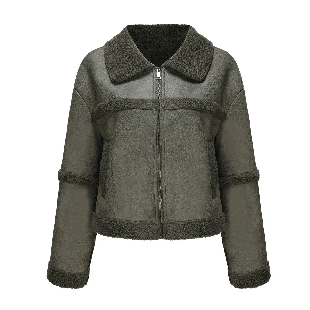 Women - Fleece Leather Jacket - Stylish & Warm - Perfect for Winter Fashion