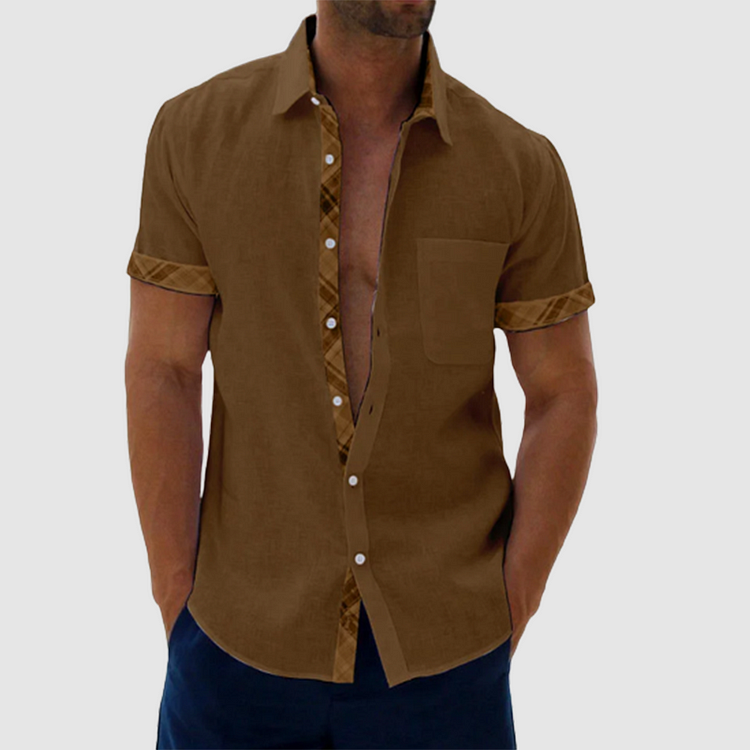 Summery linen shirt with checked collar and button placket