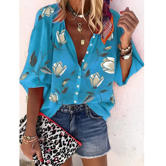 Loose top with floral buttons