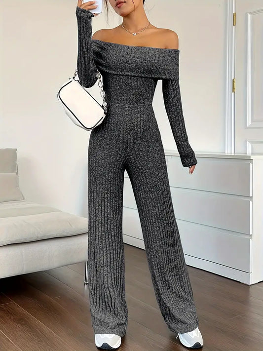 Ribbed Off-shoulder Jumpsuit