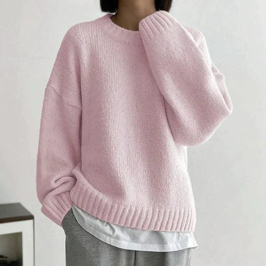 Pink plain jumper with round neckline