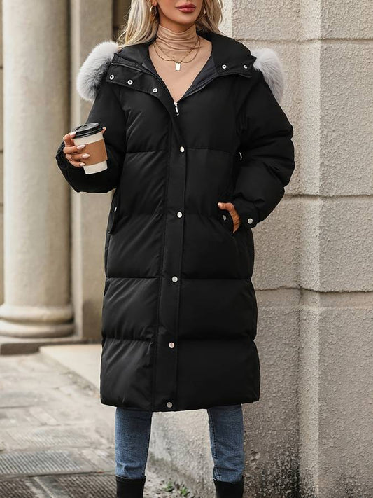 Puffer winter coat with fur collar