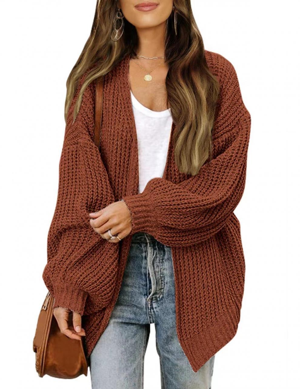 Women - Loose Knit Cardigan - Soft and Cozy Knitwear - Ideal for Layering