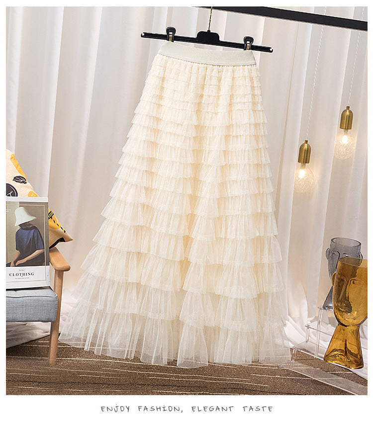 High Waist Mid Length Design Full Versatility Slimming Fairy Lady Skirt