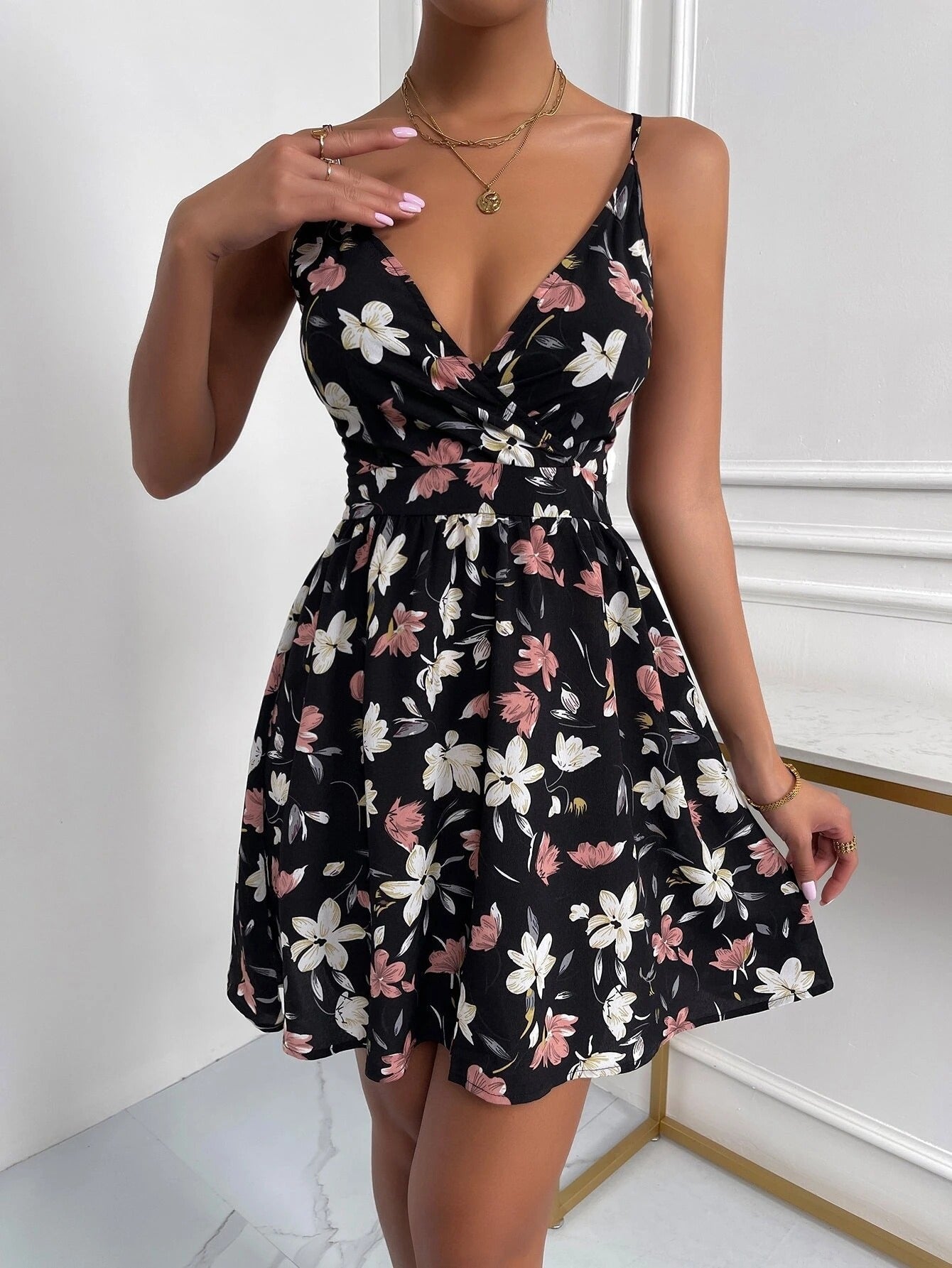 Vintage Floral French Women's Suspender Dress