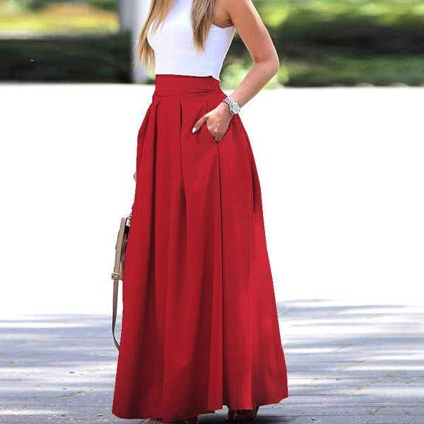 Plain-coloured pleated skirt with high waist