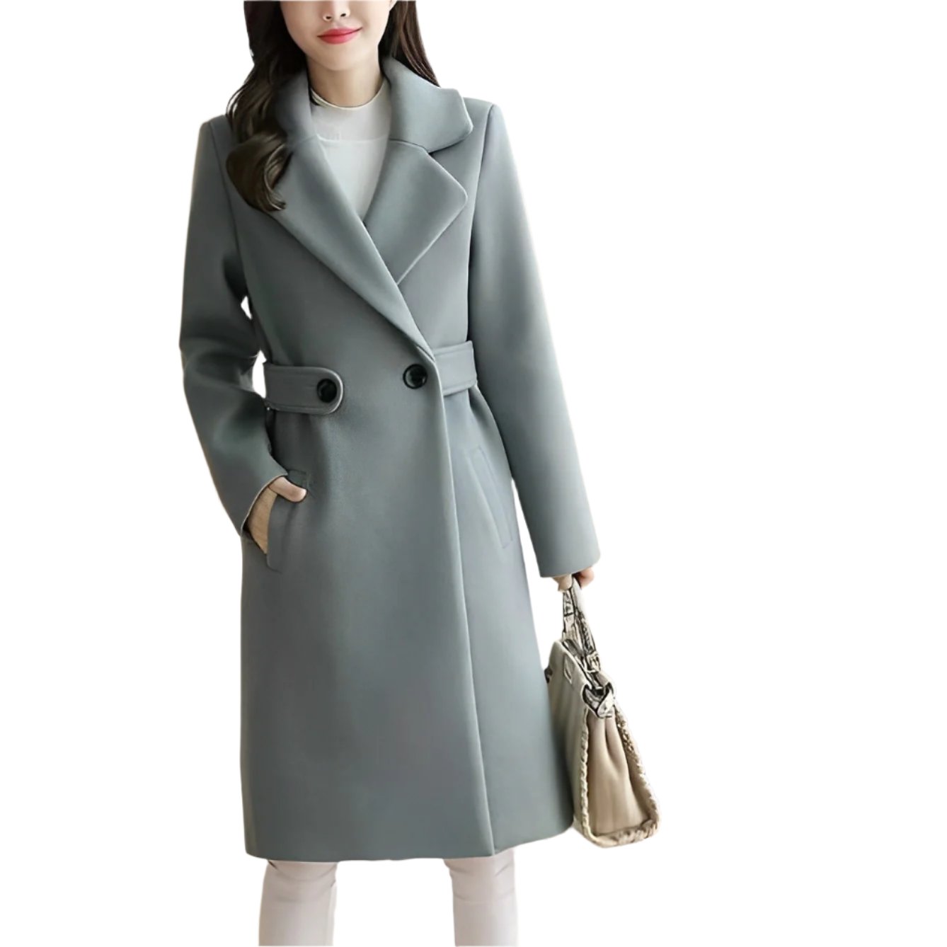 Women - Long Trench Coat - Elegant Warmth - Stylish Fall & Winter Outerwear