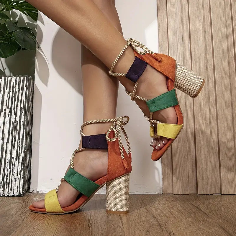 Colourblock sandals for women with heels