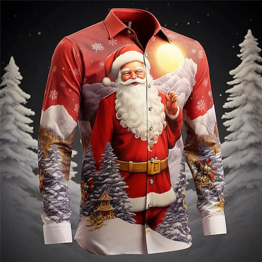 Men - Christmas Shirt - Linen Fabric - Festive Holiday Style