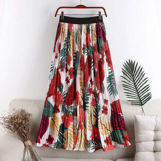 Modern High Waist Slim Fit A-Line Chiffon Printed Pleated Skirt