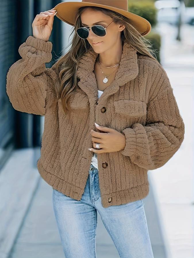 Faux fur jacket with buttons