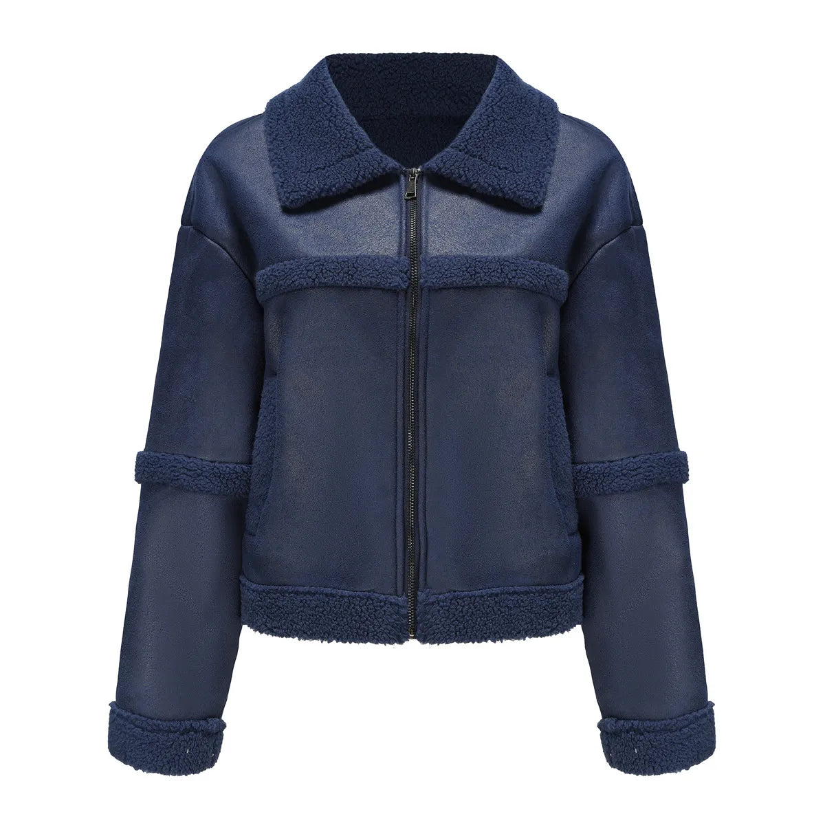 Women - Fleece Leather Jacket - Stylish & Warm - Perfect for Winter Fashion