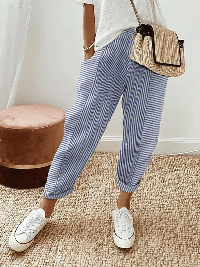 Casual striped cotton trousers