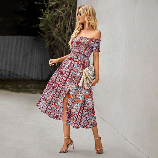 Boho dress with floral hem