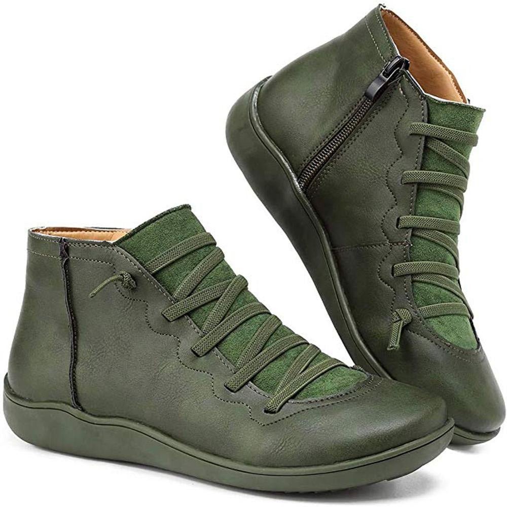 Women - Lace-Up Boots - Classic Leather - Vintage Style for Timeless Fashion