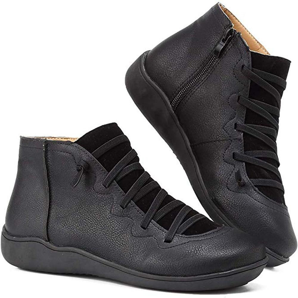 Women - Lace-Up Boots - Classic Leather - Vintage Style for Timeless Fashion