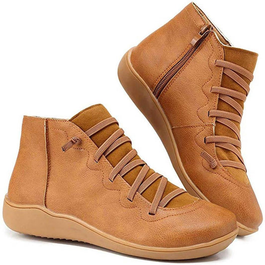 Women - Lace-Up Boots - Classic Leather - Vintage Style for Timeless Fashion