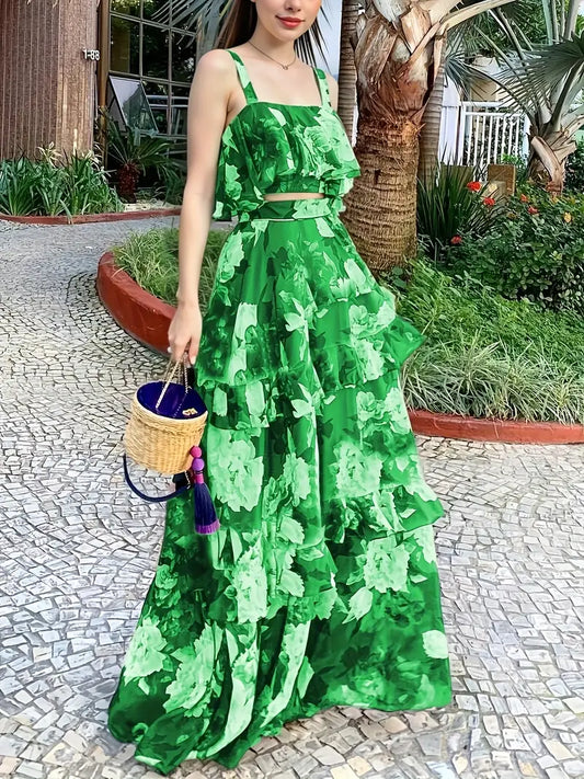 Washed tank top and layered skirt outfit