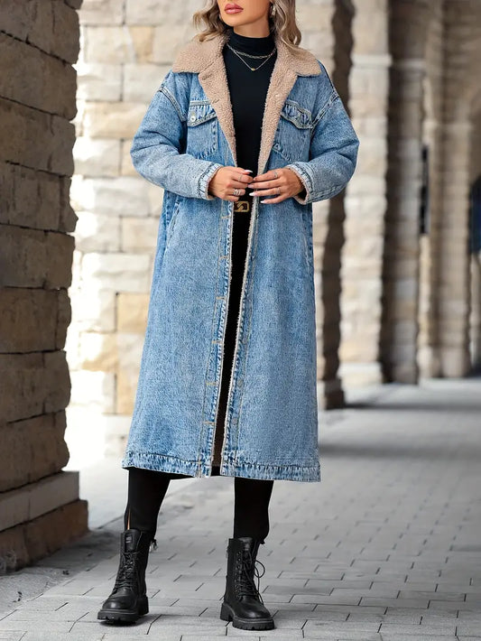 Stylish long coat with button placket