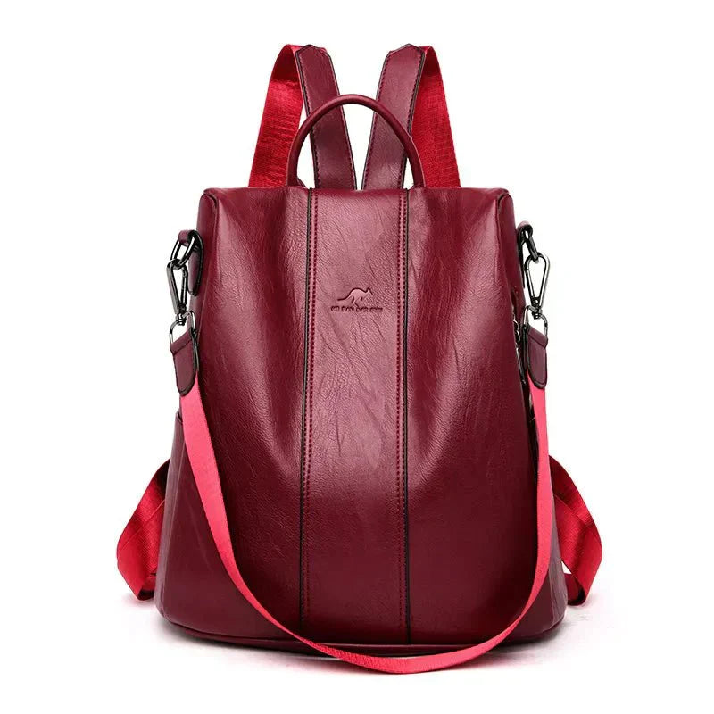 Women's leather backpack with thick and durable PU leather, soft carrying straps, several zip compartments