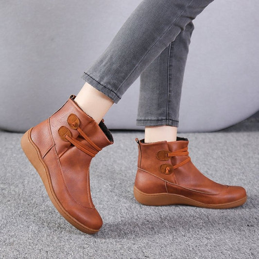 Women - Ankle Boots - Vintage Flat Heel Design - Comfortable Everyday Footwear for Stylish Looks