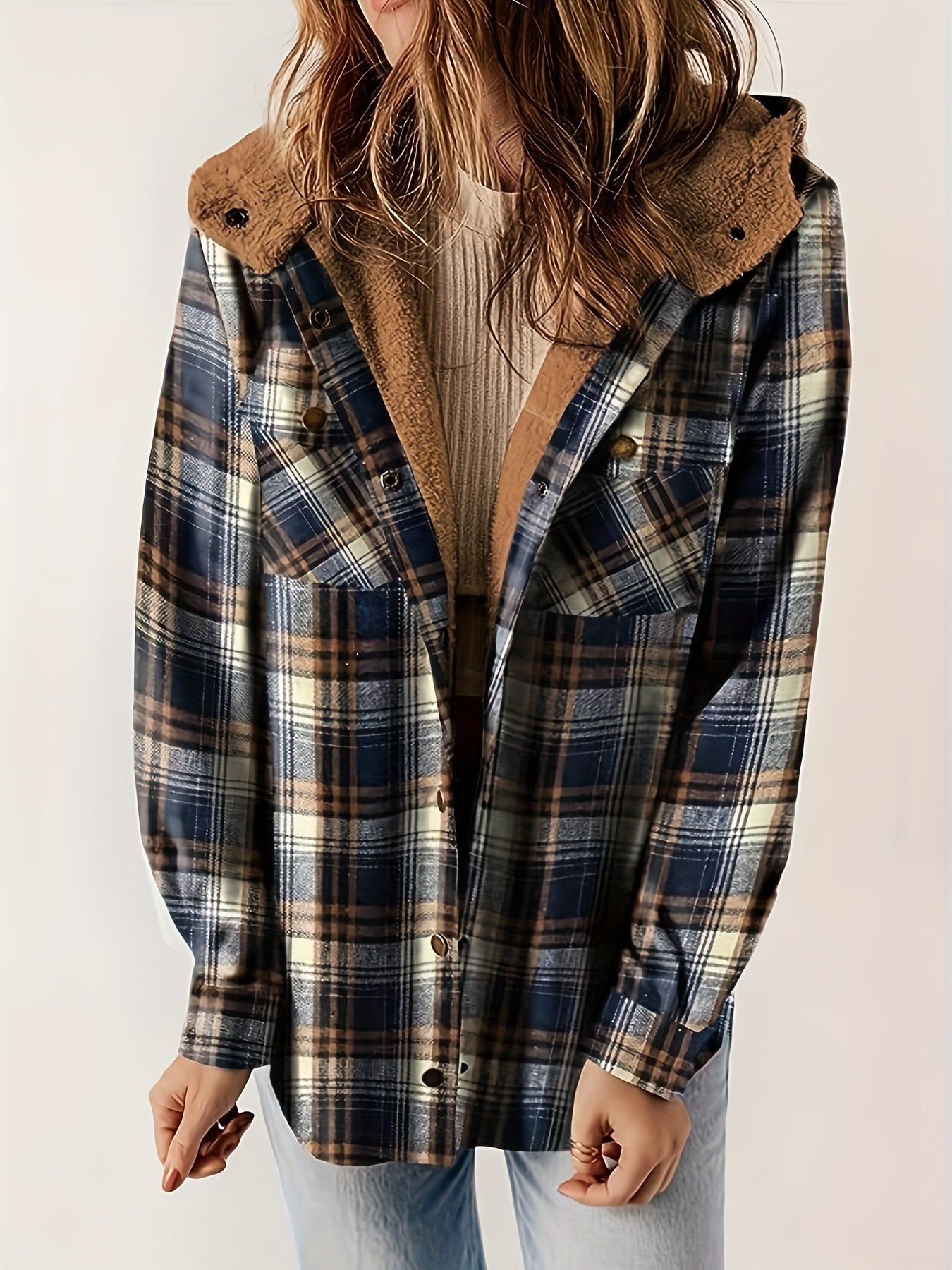 Women - Urban Jacket - Checked Pattern with Zip Fastening - Stylish Outerwear for Everyday Wear