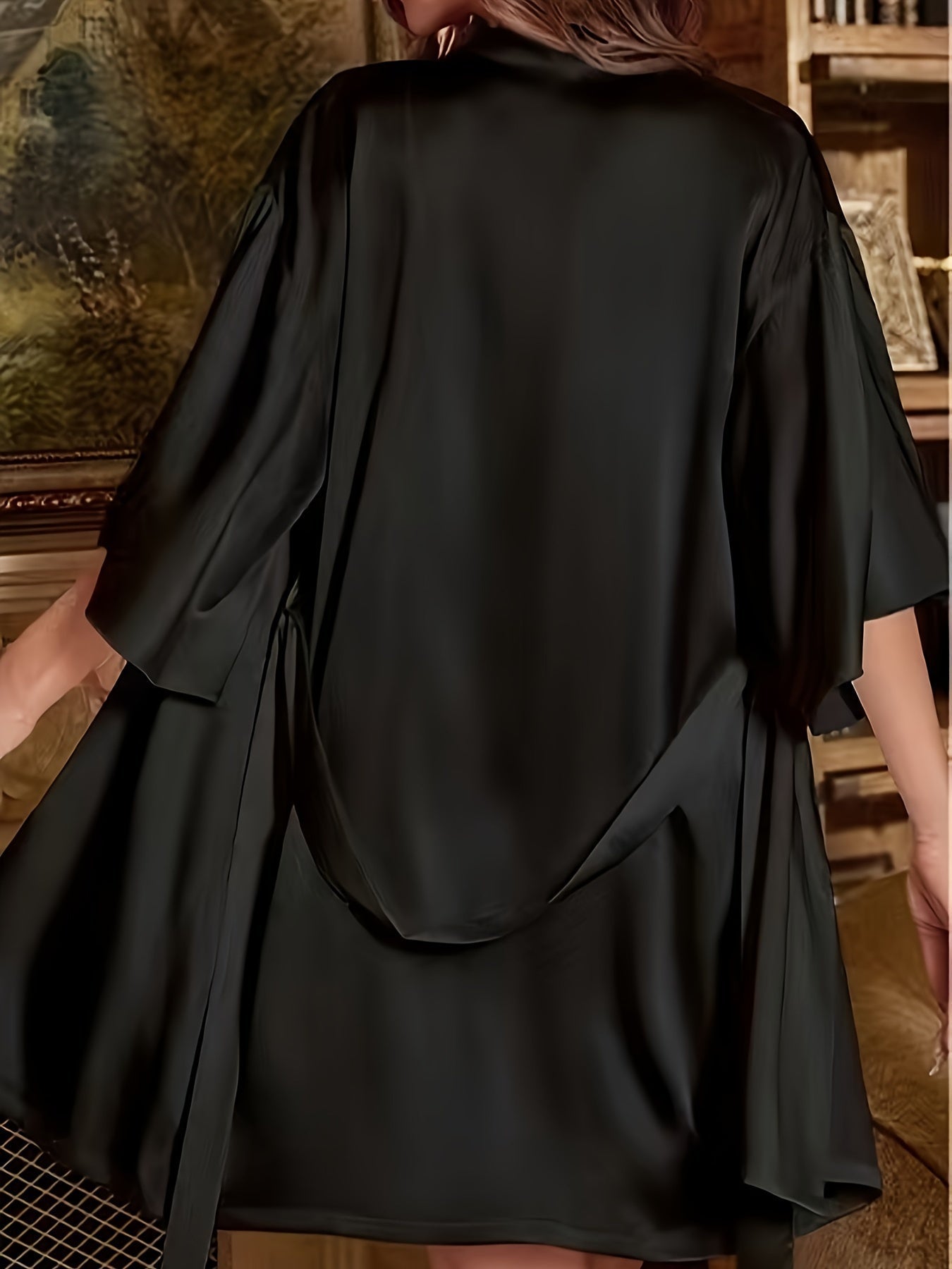 Women's - Satin nightgown & dressing gown set - Elegant design for stylish nights - Nightwear