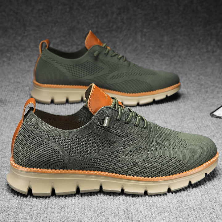 Caramel-coloured knitted sneakers for men