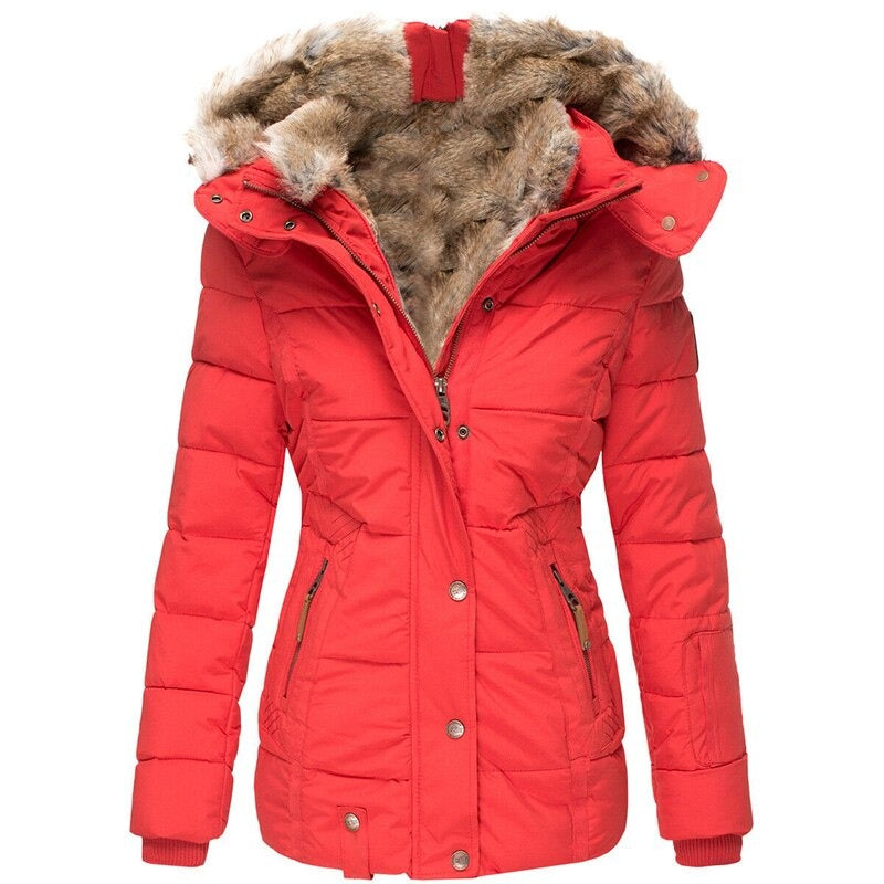 Warm winter jacket with detachable fur collar