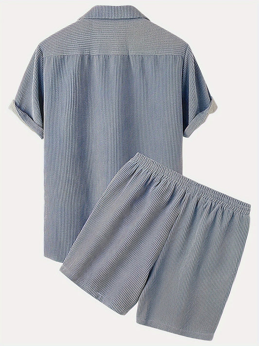 Short Sleeve Shirt - Casual - Corduroy, Light Stretch, Solid Colour - Perfect for Spring and Summer