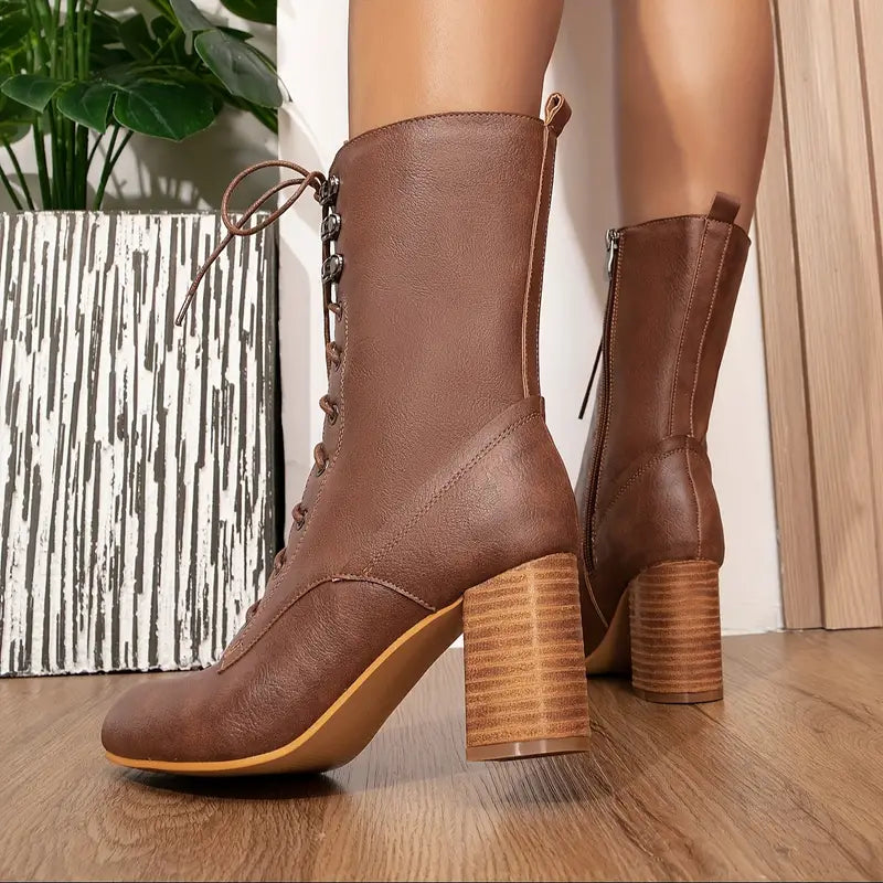 Leather boots with a chunky heel