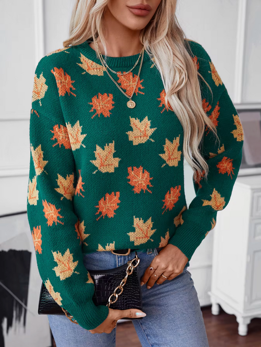 Knitted jumper with maple leaf pattern