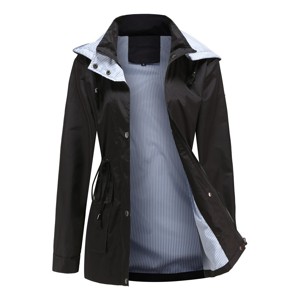 Women - Trench Coat - Elegant Design with Detachable Hood - Stylish All-Season Outerwear for Every Occasion