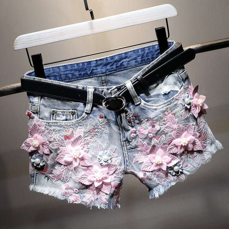 Relaxed Denim Shorts Women New Flowers