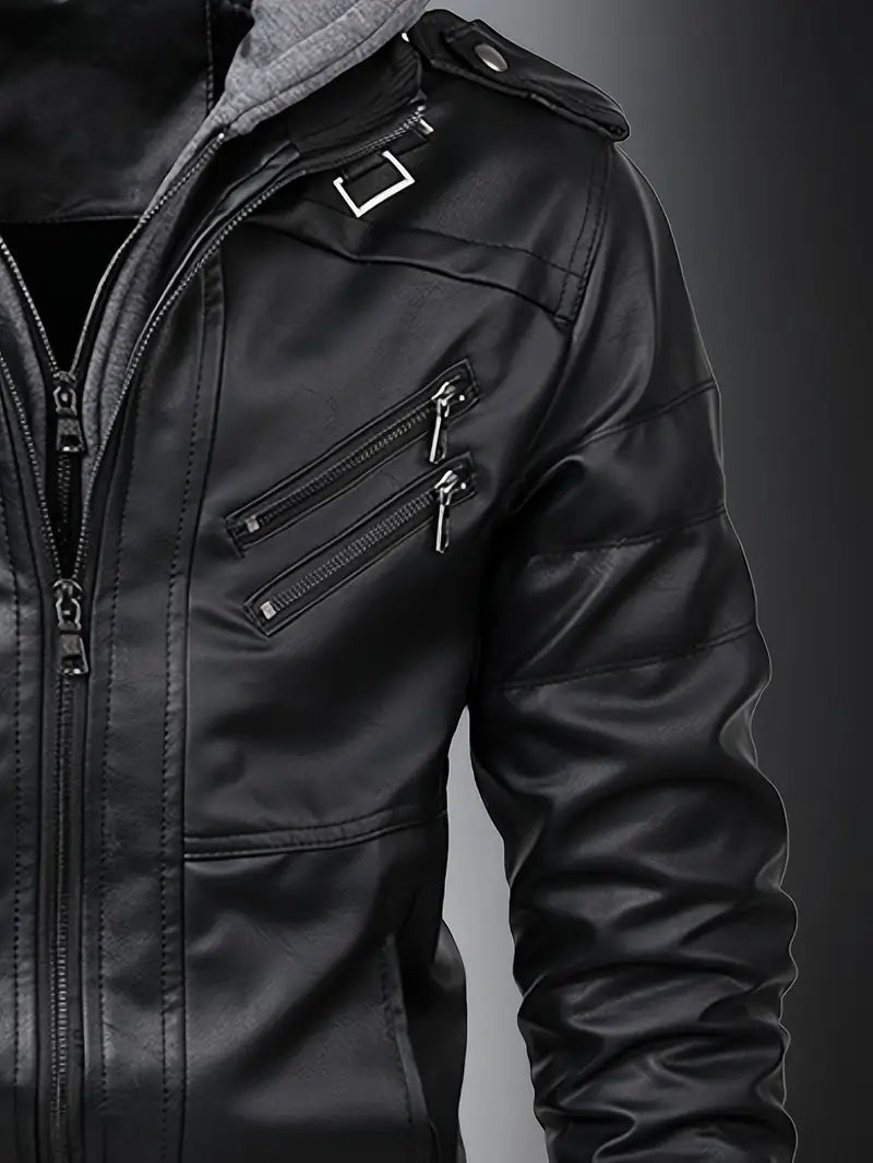 Leather jacket with hood