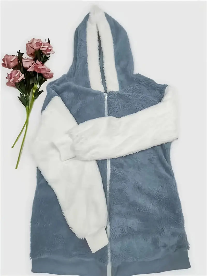 Knitted plush jacket with hood