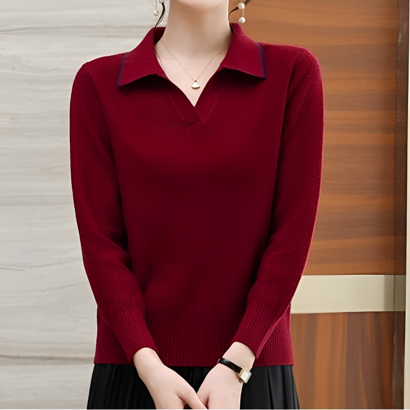 Women - Elegant Jumper - Stylish with Lapel and Collar - Versatile Fashion for Every Occasion