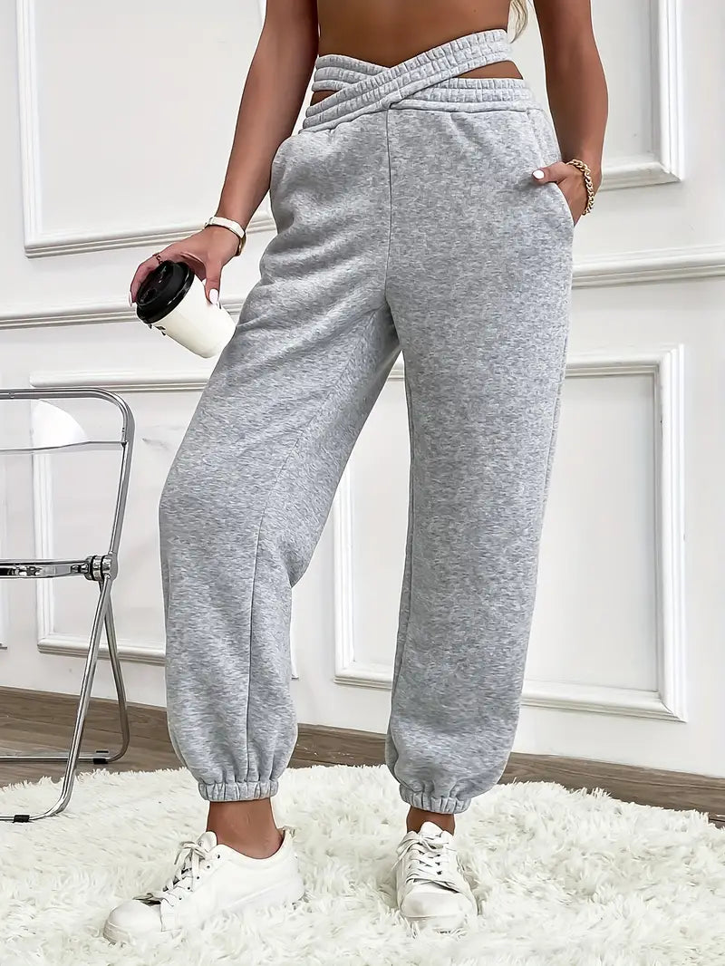 Women - Jogging Trousers - Elegant Plain Knitted - Comfortable Casual Athletic Pants