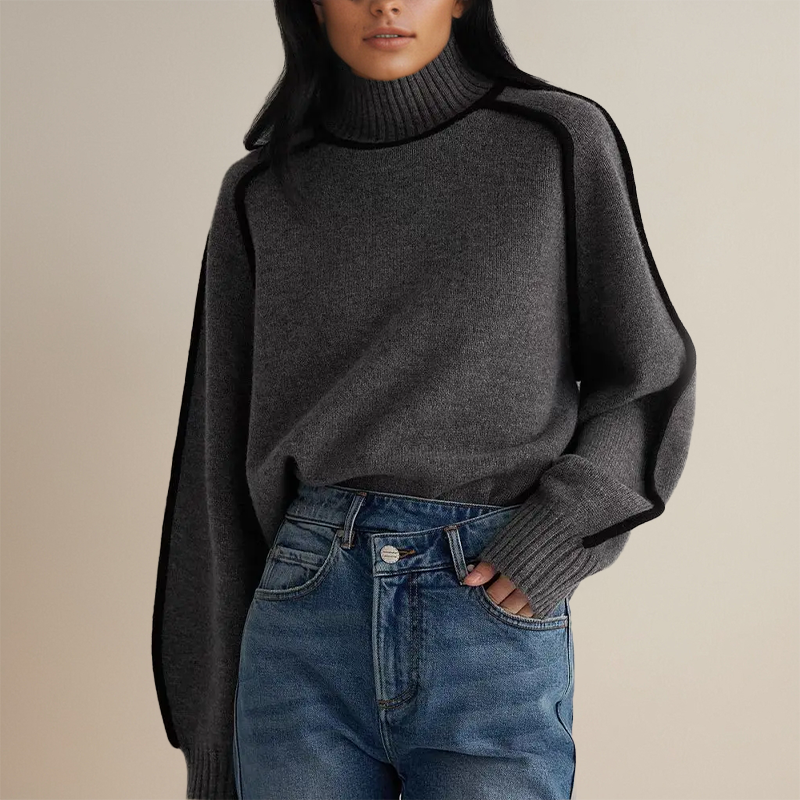 Women's - Thick Loose Turtleneck Jumper - Cosy Knit Sweater for Comfort and Style