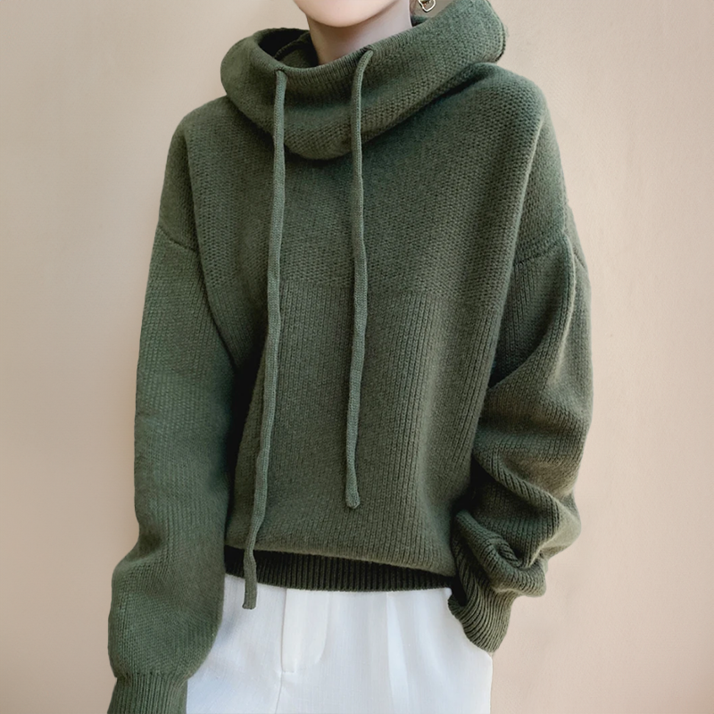 Women - Turtleneck Jumper - Wool - Cozy Green Knit Sweater for Stylish Comfort