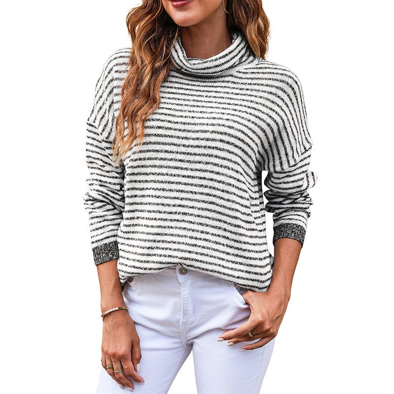 Women - Casual Jumper - Striped Knit Design - Comfortable Everyday Sweater