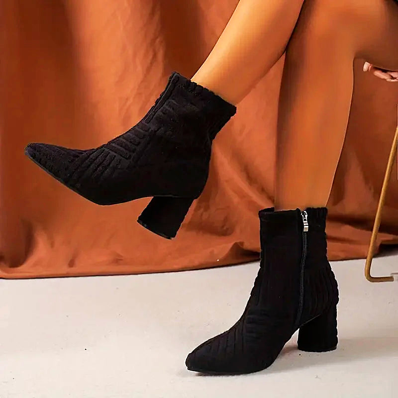 Women - Boots - Block Heel - Stylish Plain Design for Comfort and Versatile Everyday Wear